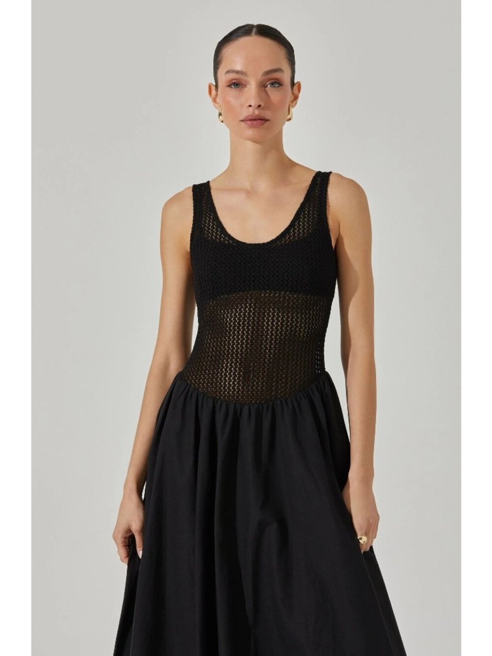 🆕ASTR Contrast Bubble Hem Mesh Top Midi Dress Medium Black - Picture 6 of 13